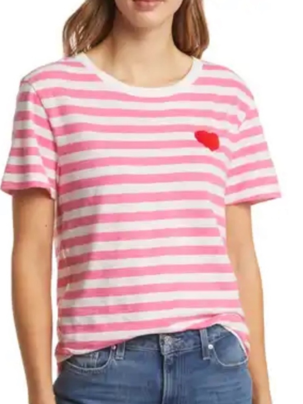 Caslon Pink White Striped Heart Tee XXL NWT Cotton Crewneck